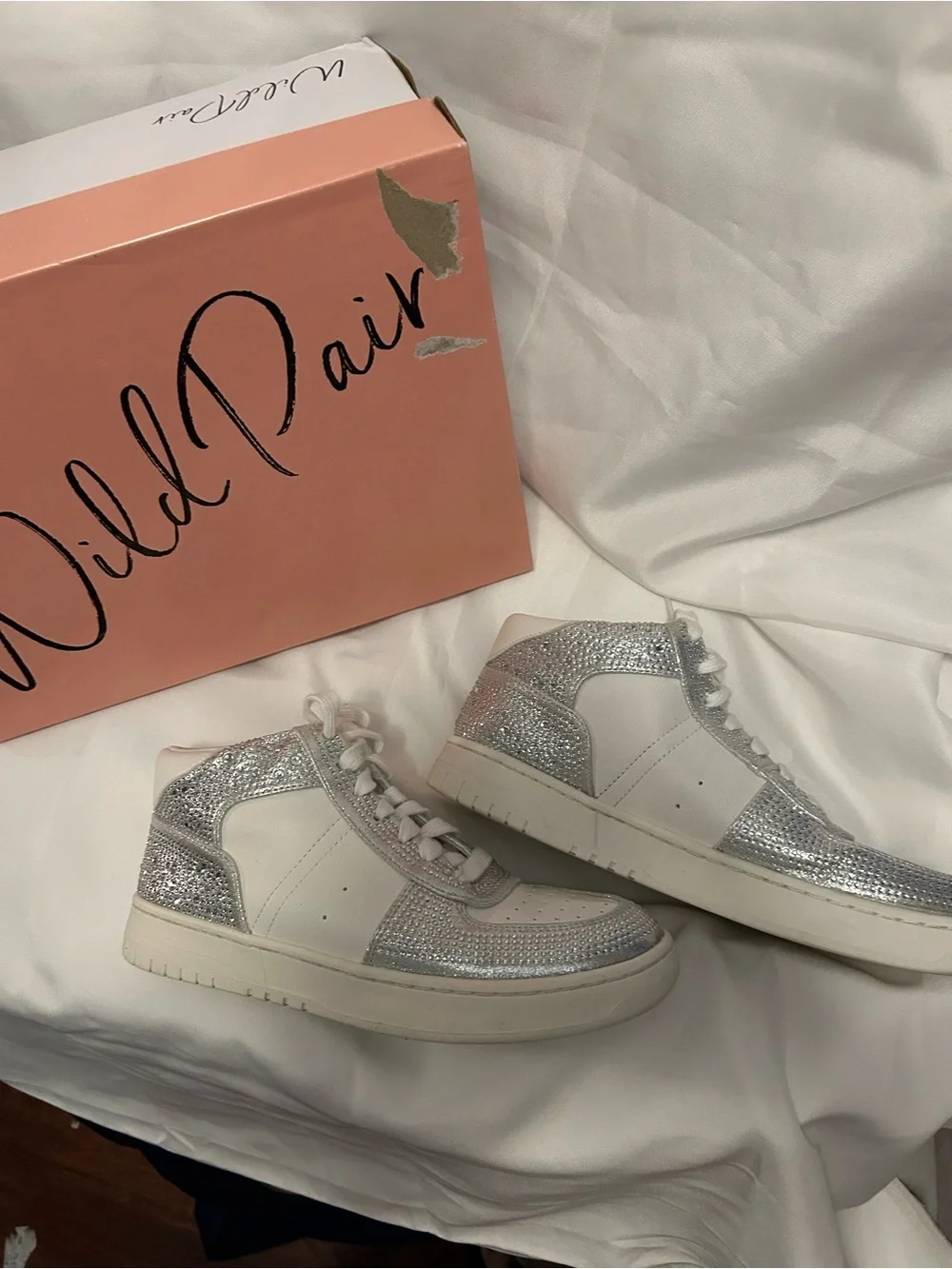 Wild Pair White and Silver Metallic High-Top Sneakers
